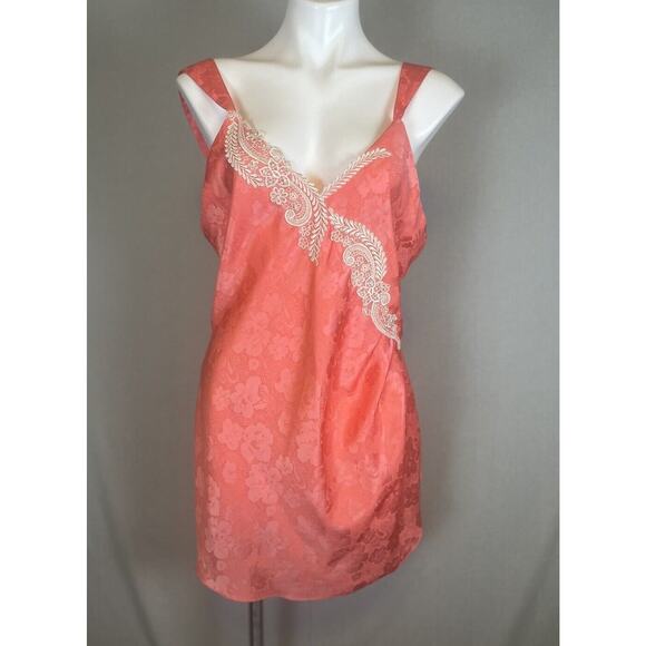 VTG Gold Label VICTORIA'S SECRET Satin Floral Nightie Ruched Medium Salmon Pink - Picture 1 of 11